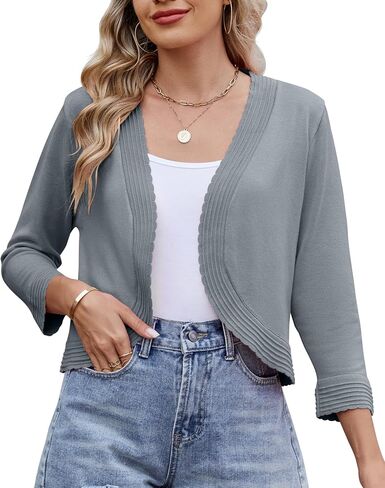 Women's Long Sleeve Knitted Cardigan Solid Color Open Front Tops Shrug in Kuwait