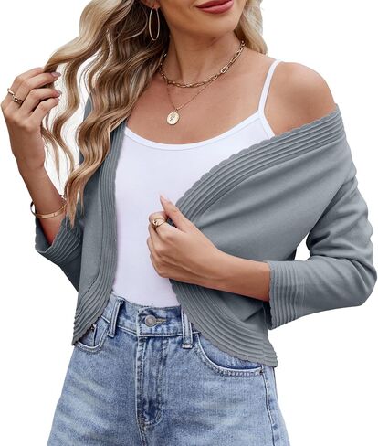 Women's Long Sleeve Knitted Cardigan Solid Color Open Front Tops Shrug in Kuwait