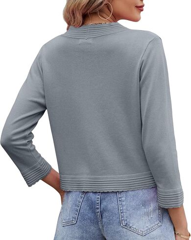 Women's Long Sleeve Knitted Cardigan Solid Color Open Front Tops Shrug in Kuwait