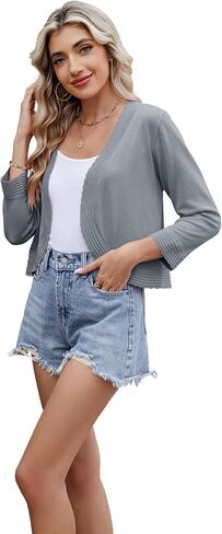 Women's Long Sleeve Knitted Cardigan Solid Color Open Front Tops Shrug in Kuwait