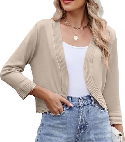 Women's Long Sleeve Knitted Cardigan Solid Color Open Front Tops Shrug in Kuwait
