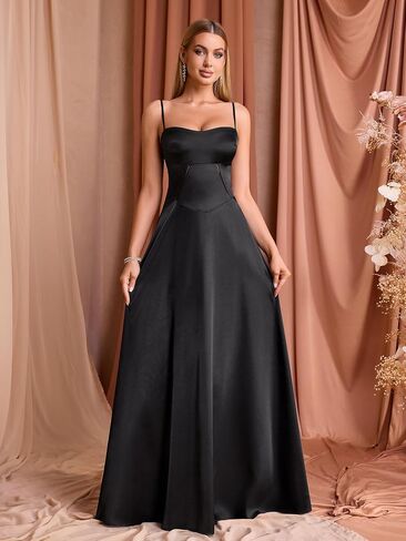 Kutumai Satin Maxi Dress Spaghetti Strap Strap Lace Up Long Stal Presses for Women Wedding Guest Cocktail Prom Prom in Saudi Arabia