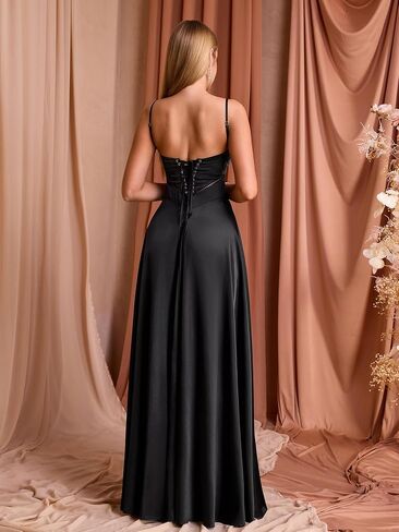 Kutumai Satin Maxi Dress Spaghetti Strap Strap Lace Up Long Stal Presses for Women Wedding Guest Cocktail Prom Prom in Saudi Arabia