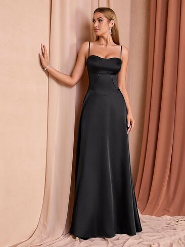 Kutumai Satin Maxi Dress Spaghetti Strap Strap Lace Up Long Stal Presses for Women Wedding Guest Cocktail Prom Prom in Saudi Arabia