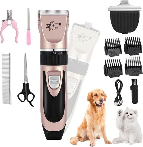 Aovdy Dog Clippers Grooming Kit Dog Shaver Clippers Hair and Paw Electric Cleaning Hair Clippers Set for Dogs Cats Rabbit (Rose Gold, Scissor Set+Foot Shaving Blade) in Saudi Arabia