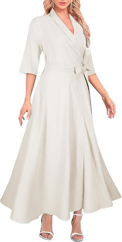 Mingyuezai Women's Linen Wrap Dress V-Neck Lace Up Half Sleeve Maxi Dress in Saudi Arabia