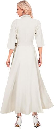 Mingyuezai Women's Linen Wrap Dress V-Neck Lace Up Half Sleeve Maxi Dress in Saudi Arabia