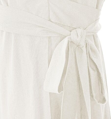 Mingyuezai Women's Linen Wrap Dress V-Neck Lace Up Half Sleeve Maxi Dress in Saudi Arabia