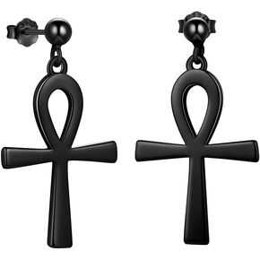 Jewmon 925 Sterling Silver Egyptian Ankh Cross Earrings for Women Cubic Zirconia Ankh Necklace Gothic Protection Jewelry Gifts for Mom Wife Grandma in Kuwait