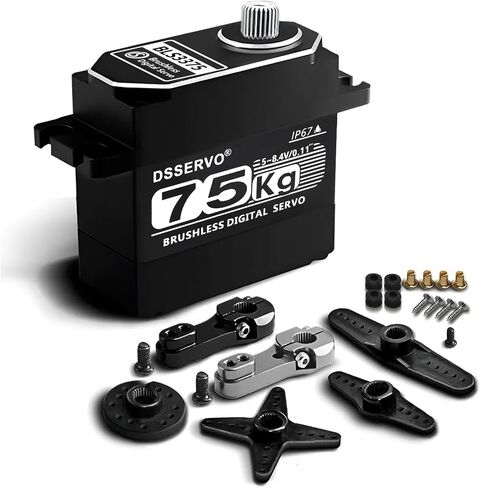 Hobby Fans 55kg RC Digital Servo with 2PCS 25T Servo Horn All Metal IP67 Waterproof Brushless Servo High Torque Fast Steering Servo for 1/8 1/10 1/12 RC Car in Saudi Arabia