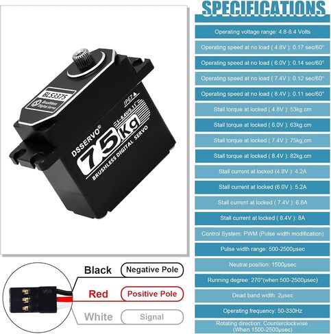 Hobby Fans 55kg RC Digital Servo with 2PCS 25T Servo Horn All Metal IP67 Waterproof Brushless Servo High Torque Fast Steering Servo for 1/8 1/10 1/12 RC Car in Saudi Arabia
