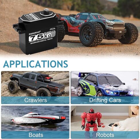Hobby Fans 55kg RC Digital Servo with 2PCS 25T Servo Horn All Metal IP67 Waterproof Brushless Servo High Torque Fast Steering Servo for 1/8 1/10 1/12 RC Car in Saudi Arabia