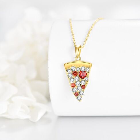 Pizza Necklace 925 Sterling Silver Pizza Pendant Necklaces Zircon Pizza Food Jewelry Gifts for Women Pizza Lovers in Saudi Arabia