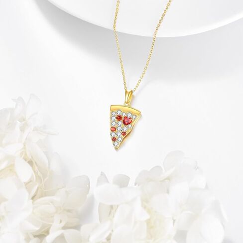 Pizza Necklace 925 Sterling Silver Pizza Pendant Necklaces Zircon Pizza Food Jewelry Gifts for Women Pizza Lovers in Saudi Arabia