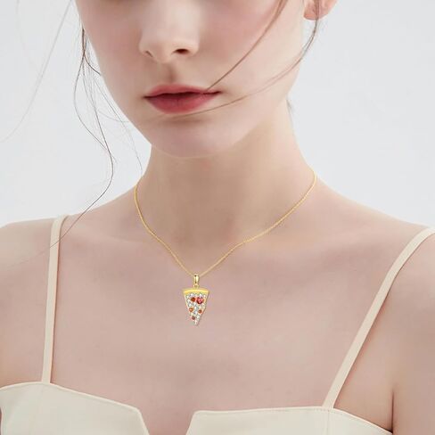 Pizza Necklace 925 Sterling Silver Pizza Pendant Necklaces Zircon Pizza Food Jewelry Gifts for Women Pizza Lovers in Saudi Arabia