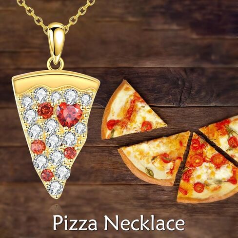 Pizza Necklace 925 Sterling Silver Pizza Pendant Necklaces Zircon Pizza Food Jewelry Gifts for Women Pizza Lovers in Saudi Arabia