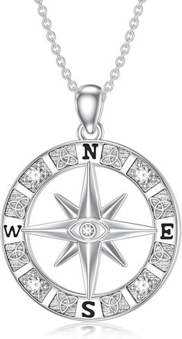 Diamond Compass Necklace 925 Sterling Silver Celtic Knot Pendant Necklace with Lab Grown Diamonds Graduation Gifts for Women in Saudi Arabia