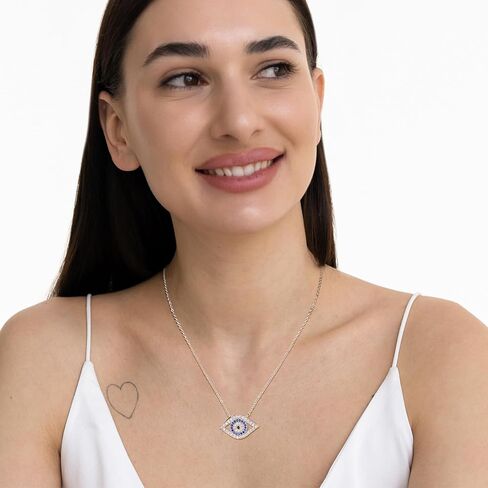 AENEAS Evil Eye Necklace Silver Turquoise Women Ojo Turco Dream Catcher-Shaped Jewelry Gift for Mothers Day Birthday Mom Wife in Saudi Arabia