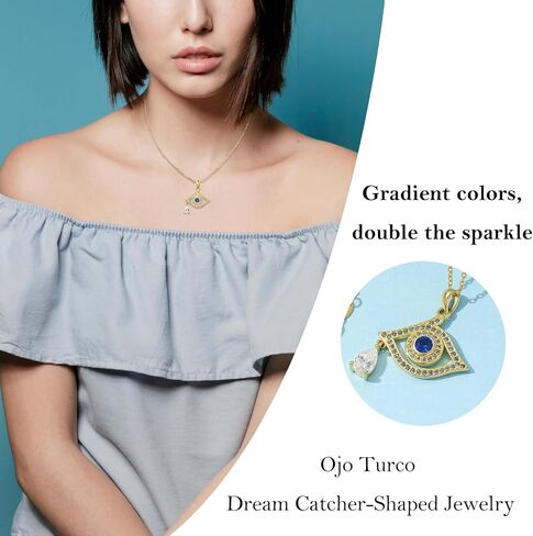 AENEAS Evil Eye Necklace Silver Turquoise Women Ojo Turco Dream Catcher-Shaped Jewelry Gift for Mothers Day Birthday Mom Wife in Saudi Arabia