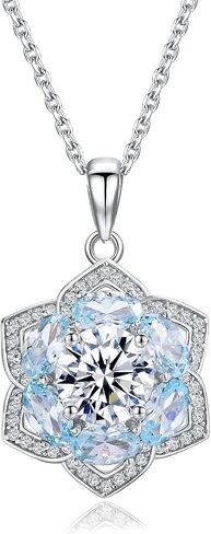 Six Leaf Clover Birthstone Necklaces for Women White Gold Plated Sterling Silver Opal/Sapphire/Emerald/Ruby/Aquamarine Lab Diamond Cz Flower Necklace Chains in Saudi Arabia