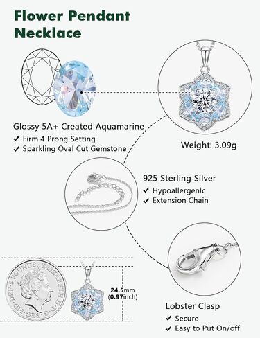 Six Leaf Clover Birthstone Necklaces for Women White Gold Plated Sterling Silver Opal/Sapphire/Emerald/Ruby/Aquamarine Lab Diamond Cz Flower Necklace Chains in Saudi Arabia