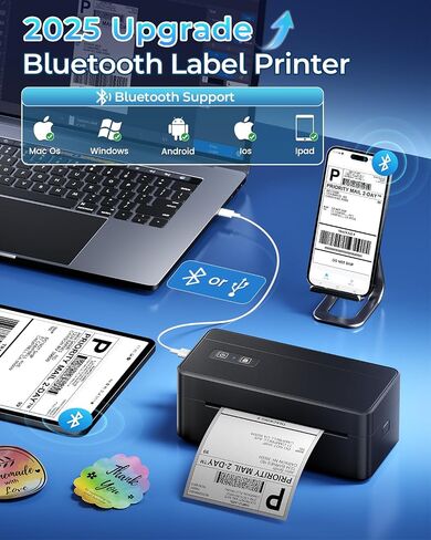 Bluetooth Thermal Shipping Label Printer, 4 x 6 Thermal Label Printer for Small Business, 2410BT Wireless Label Printer Compatible with iOS Android Phone&Pad&PC, Widely Used for UPS, FedEx, Amazon,etc in Saudi Arabia