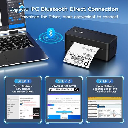 Bluetooth Thermal Shipping Label Printer, 4 x 6 Thermal Label Printer for Small Business, 2410BT Wireless Label Printer Compatible with iOS Android Phone&Pad&PC, Widely Used for UPS, FedEx, Amazon,etc in Saudi Arabia