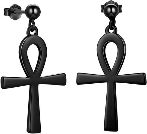 Jewmon 925 Sterling Silver Egyptian Ankh Cross Earrings for Women Cubic Zirconia Ankh Necklace Gothic Protection Jewelry Gifts for Mom Wife Grandma in Kuwait
