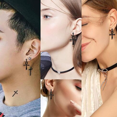 Jewmon 925 Sterling Silver Egyptian Ankh Cross Earrings for Women Cubic Zirconia Ankh Necklace Gothic Protection Jewelry Gifts for Mom Wife Grandma in Kuwait