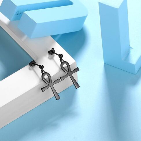 Jewmon 925 Sterling Silver Egyptian Ankh Cross Earrings for Women Cubic Zirconia Ankh Necklace Gothic Protection Jewelry Gifts for Mom Wife Grandma in Kuwait