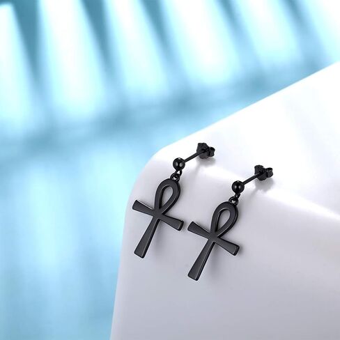 Jewmon 925 Sterling Silver Egyptian Ankh Cross Earrings for Women Cubic Zirconia Ankh Necklace Gothic Protection Jewelry Gifts for Mom Wife Grandma in Kuwait