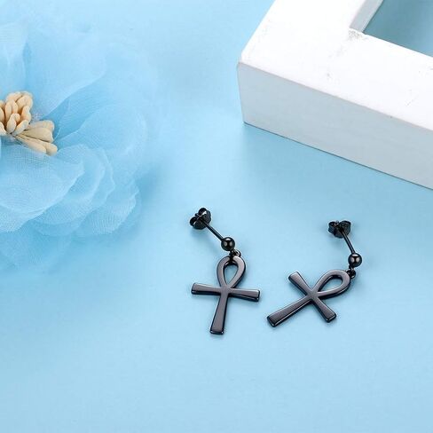 Jewmon 925 Sterling Silver Egyptian Ankh Cross Earrings for Women Cubic Zirconia Ankh Necklace Gothic Protection Jewelry Gifts for Mom Wife Grandma in Kuwait