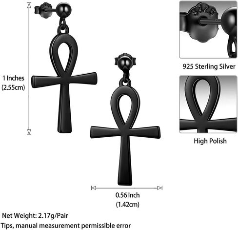 Jewmon 925 Sterling Silver Egyptian Ankh Cross Earrings for Women Cubic Zirconia Ankh Necklace Gothic Protection Jewelry Gifts for Mom Wife Grandma in Kuwait