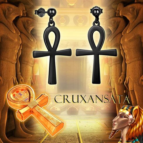 Jewmon 925 Sterling Silver Egyptian Ankh Cross Earrings for Women Cubic Zirconia Ankh Necklace Gothic Protection Jewelry Gifts for Mom Wife Grandma in Kuwait