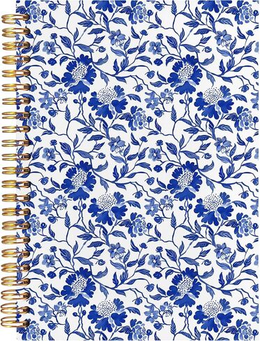 BearCake Chinoiserie Grandmillennial Notebook Journal، دفتر جمالي زهري أزرق، مجلة Chinoiserie، لوازم مكتبية جمالية زرقاء، دفاتر ملاحظات للعمل، دفتر ملاحظات حلزوني بغلاف مقوى 5.5x8.3 in Saudi Arabia