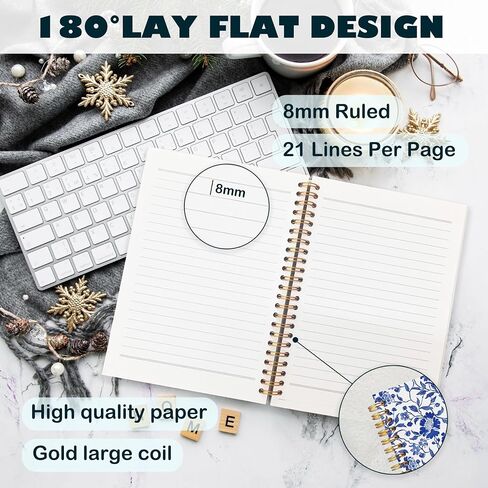 BearCake Chinoiserie Grandmillennial Notebook Journal، دفتر جمالي زهري أزرق، مجلة Chinoiserie، لوازم مكتبية جمالية زرقاء، دفاتر ملاحظات للعمل، دفتر ملاحظات حلزوني بغلاف مقوى 5.5x8.3 in Saudi Arabia