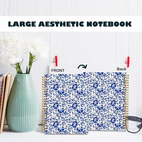 BearCake Chinoiserie Grandmillennial Notebook Journal، دفتر جمالي زهري أزرق، مجلة Chinoiserie، لوازم مكتبية جمالية زرقاء، دفاتر ملاحظات للعمل، دفتر ملاحظات حلزوني بغلاف مقوى 5.5x8.3 in Saudi Arabia
