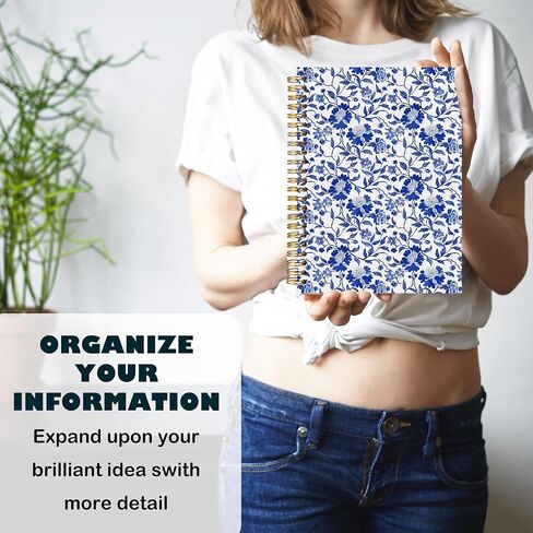 BearCake Chinoiserie Grandmillennial Notebook Journal، دفتر جمالي زهري أزرق، مجلة Chinoiserie، لوازم مكتبية جمالية زرقاء، دفاتر ملاحظات للعمل، دفتر ملاحظات حلزوني بغلاف مقوى 5.5x8.3 in Saudi Arabia