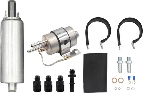 255LPH Inline LS Swap High Pressure EFI Fuel Pump w/Install Kit & 6AN Fitting & 58PSI EFI Conversion Fuel Filter Regulator for Walbro TI GSL392 in Saudi Arabia