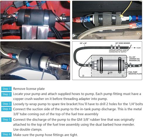 255LPH Inline LS Swap High Pressure EFI Fuel Pump w/Install Kit & 6AN Fitting & 58PSI EFI Conversion Fuel Filter Regulator for Walbro TI GSL392 in Saudi Arabia