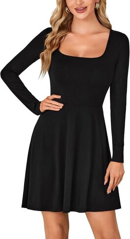LYANER Women's Long Sleeve Mini Dress Loose Casual Empire Waist Above Knee Length Dresses in Saudi Arabia