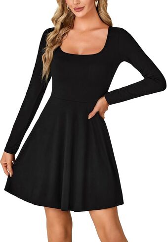 LYANER Women's Long Sleeve Mini Dress Loose Casual Empire Waist Above Knee Length Dresses in Saudi Arabia