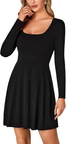 LYANER Women's Long Sleeve Mini Dress Loose Casual Empire Waist Above Knee Length Dresses in Saudi Arabia