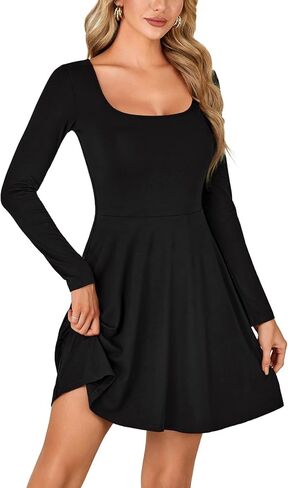 LYANER Women's Long Sleeve Mini Dress Loose Casual Empire Waist Above Knee Length Dresses in Saudi Arabia