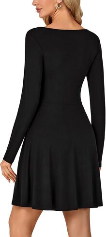 LYANER Women's Long Sleeve Mini Dress Loose Casual Empire Waist Above Knee Length Dresses in Saudi Arabia