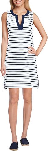 Lands' End Women's Cotton Jersey Notch Neck Dress with Soutache in Kuwait