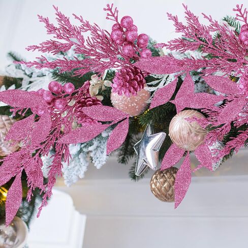 Winlyn 24 PCS عيد الميلاد برشات أوراق الاصطناعية الإبر الصنوبر التوت pinecone سيقان الذهب اللامع ديكور عيد الميلاد يختار 12.2 "- 14.2" لقضاء العطلة على شجرة عيد الميلاد الذهب. in Kuwait