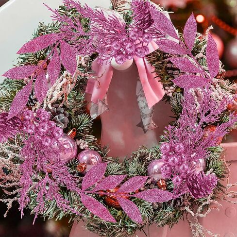 Winlyn 24 PCS عيد الميلاد برشات أوراق الاصطناعية الإبر الصنوبر التوت pinecone سيقان الذهب اللامع ديكور عيد الميلاد يختار 12.2 "- 14.2" لقضاء العطلة على شجرة عيد الميلاد الذهب. in Kuwait