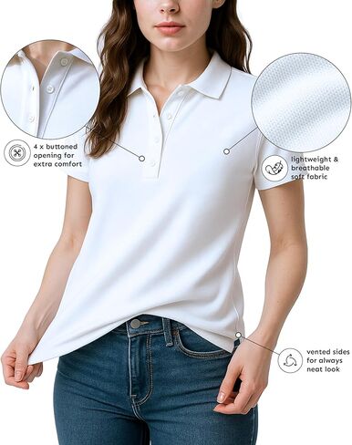 Andrew Scott Women's Golf Polo Shirts | Ultra Soft Quick Dry V Neck Button Collar Tops| Multi Packs & Colors in Saudi Arabia