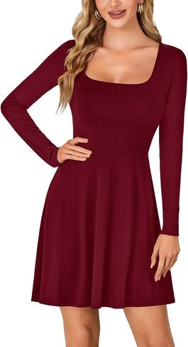 LYANER Women's Long Sleeve Mini Dress Loose Casual Empire Waist Above Knee Length Dresses in Saudi Arabia